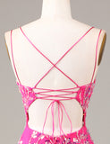 Fuchsia étincelante Robe longue sirène brodée et perlée avec fente