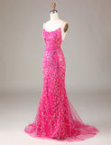 Robe de cérémonie longue et brodée de perles Fuchsia étincelante