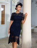 Robe sirène en dentelle marine pour la mère de la mariée