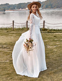 Robe de mariée boho en mousseline de dentelle ivoire à manches trompettes