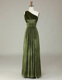Velvet One Shoulder Robe de demoiselle d’honneur olive