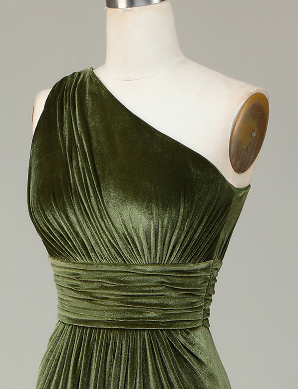 Velvet One Shoulder Robe de demoiselle d’honneur olive