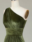 Velvet One Shoulder Robe de demoiselle d’honneur olive