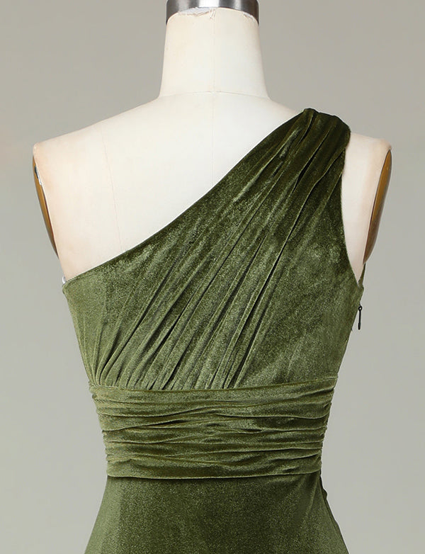 Velvet One Shoulder Robe de demoiselle d’honneur olive
