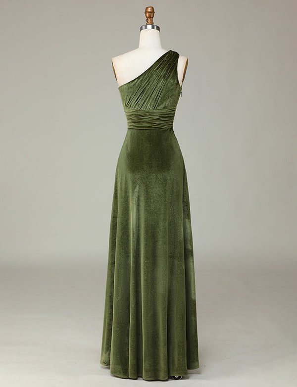 Velvet One Shoulder Robe de demoiselle d’honneur olive