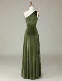 Velvet One Shoulder Robe de demoiselle d’honneur olive
