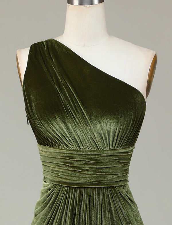 Velvet One Shoulder Robe de demoiselle d’honneur olive