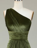 Velvet One Shoulder Robe de demoiselle d’honneur olive