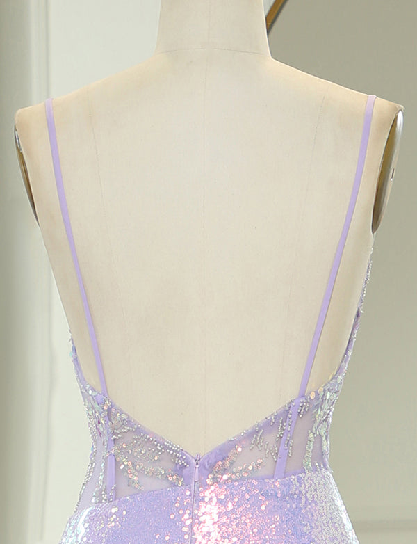 Robe longue de bal de fin d'année en sirène pourpre scintillante