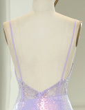 Robe longue de bal de fin d'année en sirène pourpre scintillante