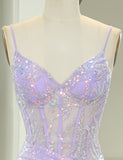 Robe longue de bal de fin d'année en sirène pourpre scintillante