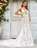Robe de mariée en dentelle à col bateau et illusion sirène ivoire