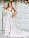 Robe de mariée en dentelle à col bateau et illusion sirène ivoire