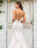 Robe de mariée en dentelle à col bateau et illusion sirène ivoire