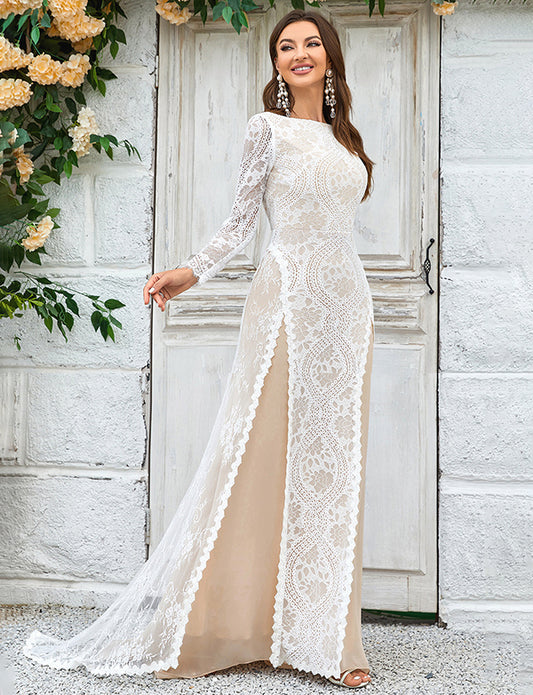 Robe de mariée à manches longues et traîne en dentelle