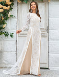 Robe de mariée à manches longues et traîne en dentelle