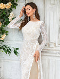 Robe de mariée à manches longues et traîne en dentelle