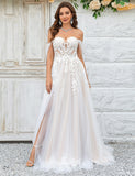 Robe de mariée en tulle champagne détachable avec dentelle