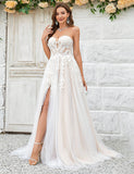 Robe de mariée en tulle champagne détachable avec dentelle