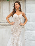 Robe de mariée sirène ivoire avec traîne et dentelle