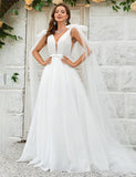 Robe de mariée en tulle avec traîne Watteau détachable
