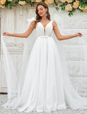 Robe de mariée en tulle avec traîne Watteau détachable