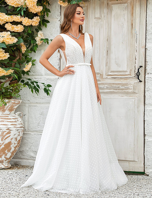 Robe de mariée en tulle avec traîne Watteau détachable