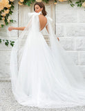 Robe de mariée en tulle avec traîne Watteau détachable