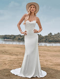 Robe de mariée blanche à bretelles spaghetti simples et dos croisé
