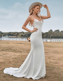 Robe de mariée blanche à bretelles spaghetti simples et dos croisé