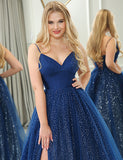 Robe de bal en tulle à col en V et à longues perles