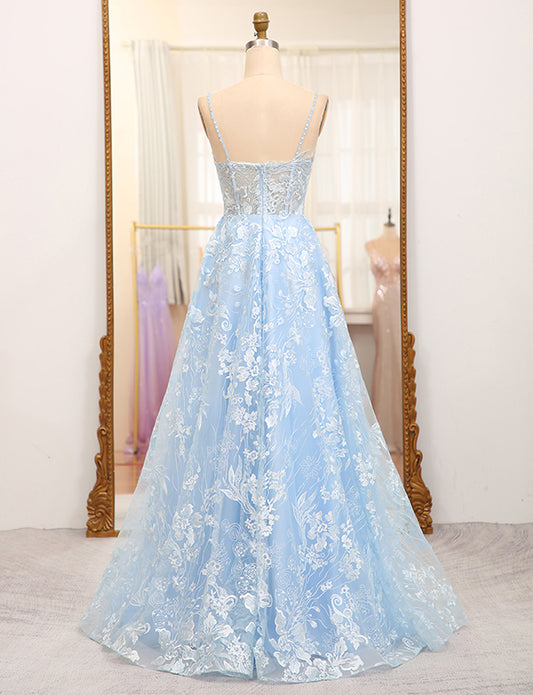 Robe de soirée longue en tulle avec appliques