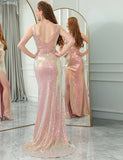 Robe de soirée de fin d'année sirène à fente Fard à joues étincelant