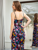 Robe de bal de fin d'année à bretelles spaghetti avec broderie et fleurs noires