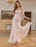 Robe de la mère de la mariée en perles gris-rose étincelant