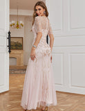Robe de la mère de la mariée en perles gris-rose étincelant