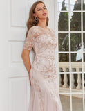 Robe de la mère de la mariée en perles gris-rose étincelant