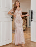 Robe de la mère de la mariée en perles gris-rose étincelant