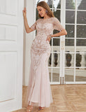 Robe de la mère de la mariée en perles gris-rose étincelant