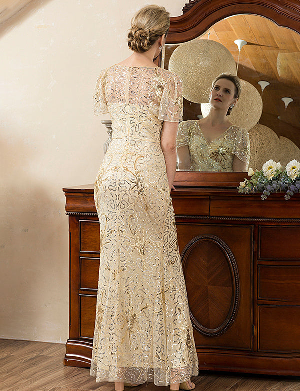 Robe de la mère de la mariée avec perles dorées et étincelantes
