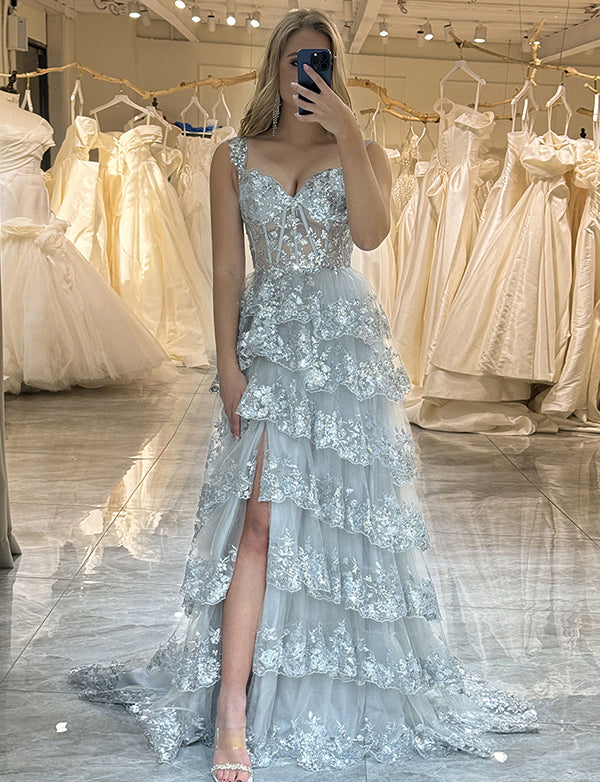 Robe longue de bal de fin d'année rose noir avec application