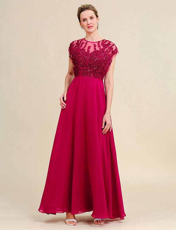 Robe de la mère de la mariée en mousseline avec dentelle