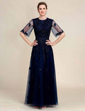 Robe de la mère de la mariée en dentelle perlée, étincelante, bleu marine