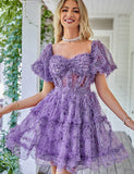 Robe de soirée mignonne imprimée à épaules dénudées
