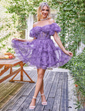 Robe de soirée mignonne imprimée à épaules dénudées