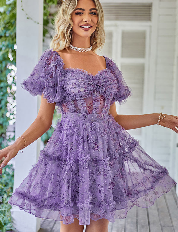Robe de soirée mignonne imprimée à épaules dénudées