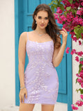 Robe de bal de fin d'année courte en dentelle lilas
