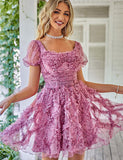 Robe de soirée trapèze imprimée à volants