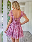 Robe de soirée trapèze imprimée à volants