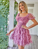 Robe de soirée trapèze imprimée à volants